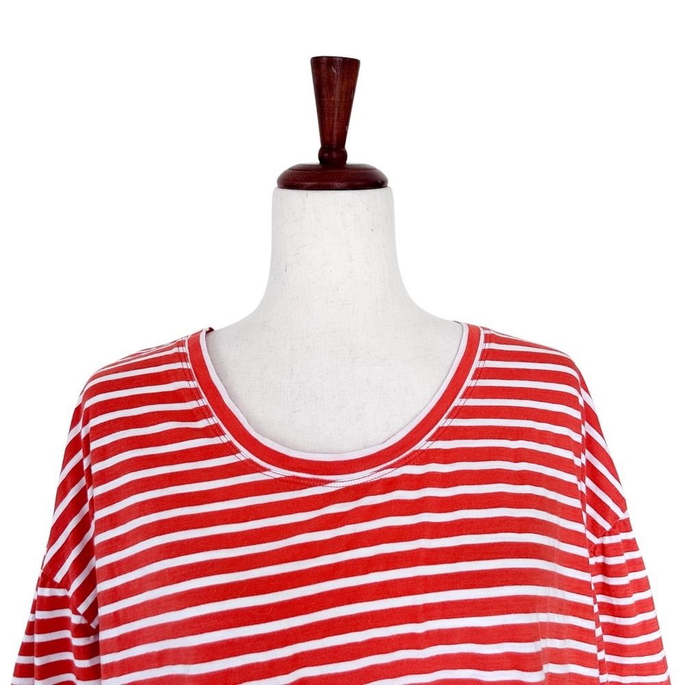 CABI Size Medium Poolside‎ Puff Sleeve Top Orange White Stripe #5984 Blouse - Picture 10 of 13